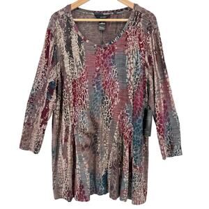 Ali Miles Abstract  Animal Print Tunic Shirt Womens Sz XL Burnout Scoop Neck